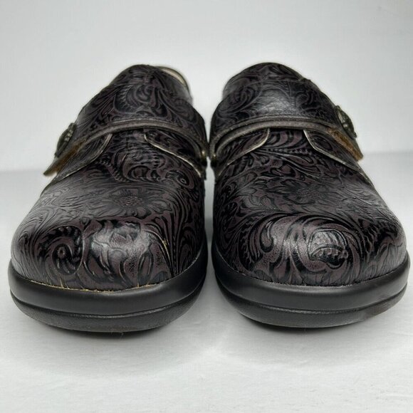 Alegria Shoes EU 40 US 9.5/10 Joleen Molasses Tooled Brown Leather Comfort Clog - Picture 3 of 12